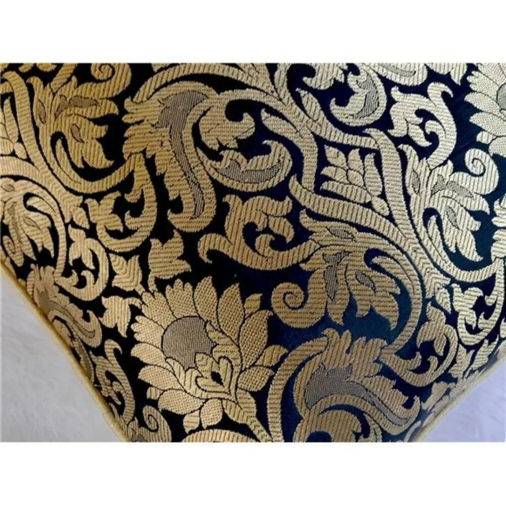 Black Gold Floral Brocade Pillow Covers 18x18 Set of 2 Decorative Cushion Covers
